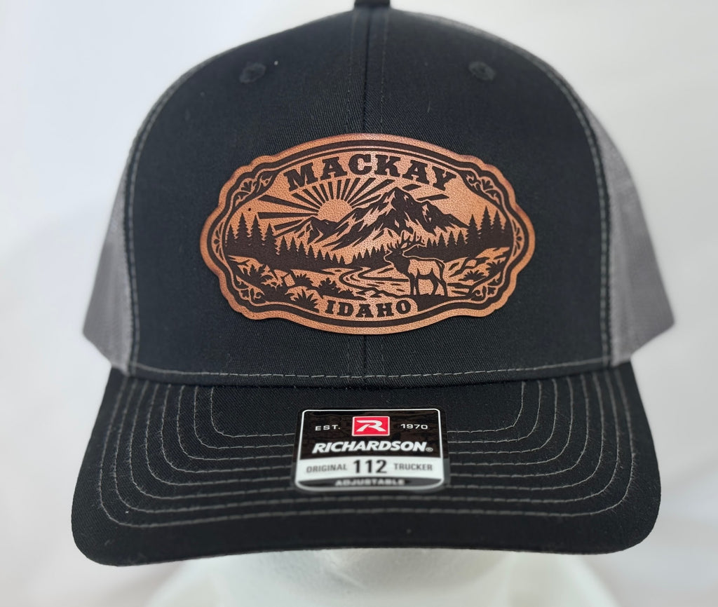 Mackay Idaho Elk Sunrise Leather Patch Hat
