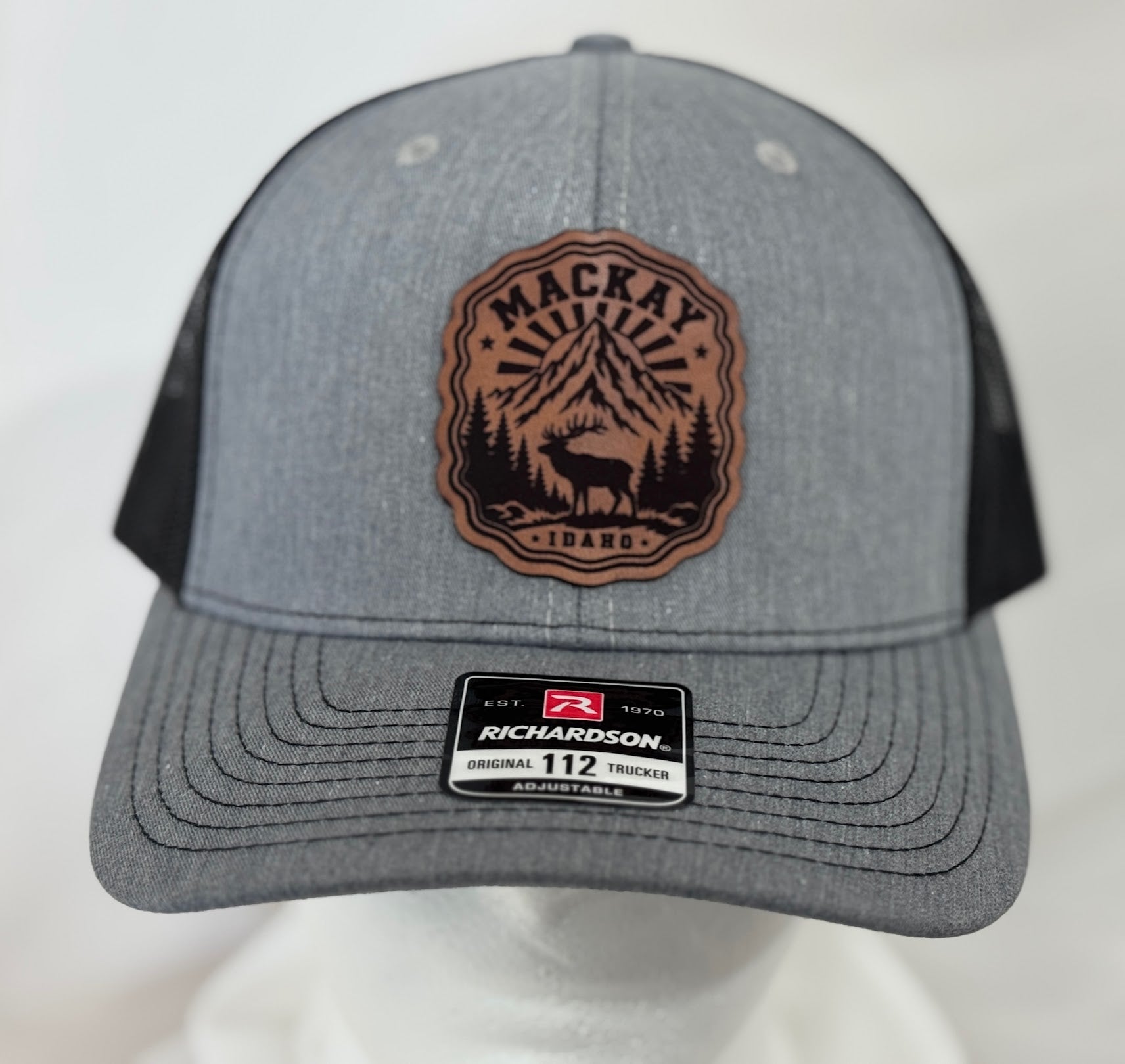 Mackay Idaho Elk Crest Leather Patch Hat
